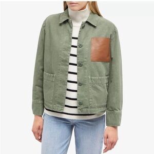 Anine Bing Jake jacket women Size S leather patch pocket Green unlined cotton